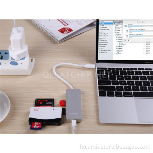 Portable super speed Type C USB 3.0 HUB Charger with 2 ports USB 3.0 1 type-C charging port